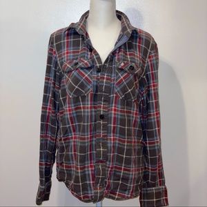 Grey red stripped flannel